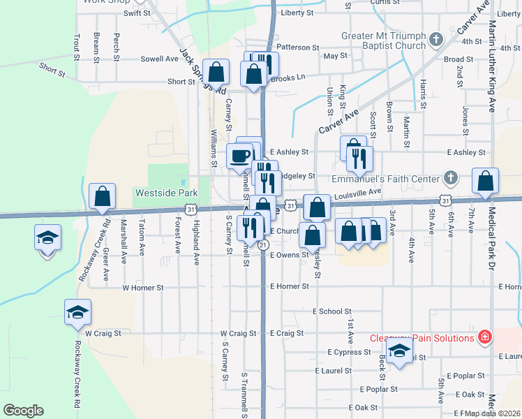 map of restaurants, bars, coffee shops, grocery stores, and more near in Atmore