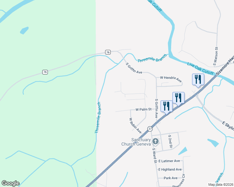 map of restaurants, bars, coffee shops, grocery stores, and more near 1101 West Hickory Avenue in Geneva