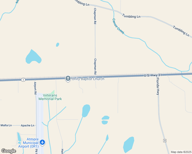 map of restaurants, bars, coffee shops, grocery stores, and more near County Road 3 in Atmore