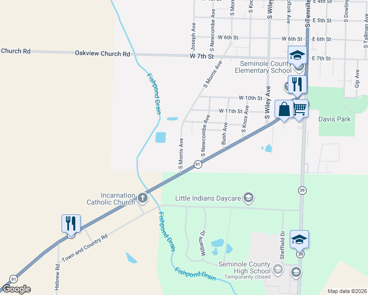map of restaurants, bars, coffee shops, grocery stores, and more near 1309 South Morris Avenue in Donalsonville