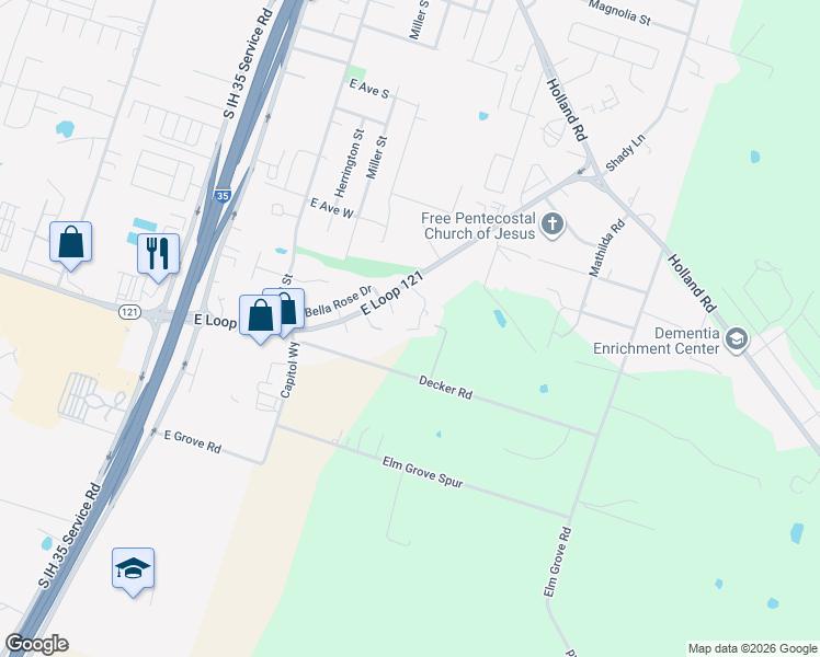 map of restaurants, bars, coffee shops, grocery stores, and more near 602 East Loop 121 in Belton