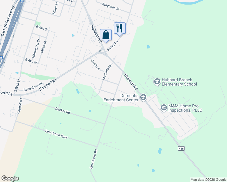 map of restaurants, bars, coffee shops, grocery stores, and more near 116 Butler Lane in Belton