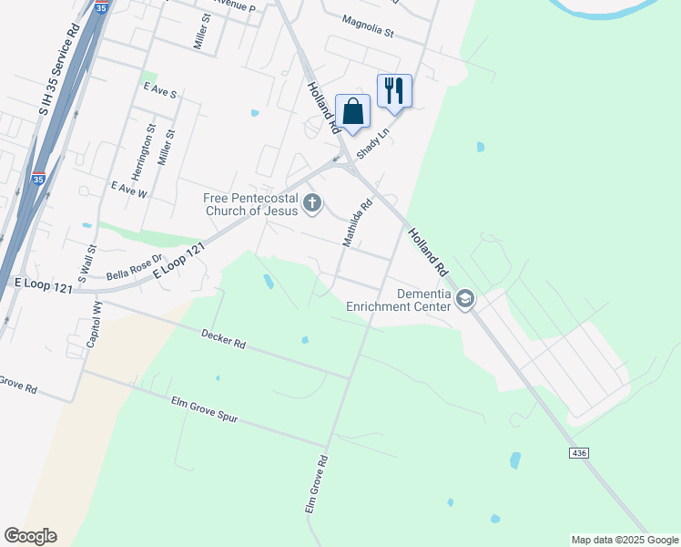 map of restaurants, bars, coffee shops, grocery stores, and more near 223 Butler Lane in Belton