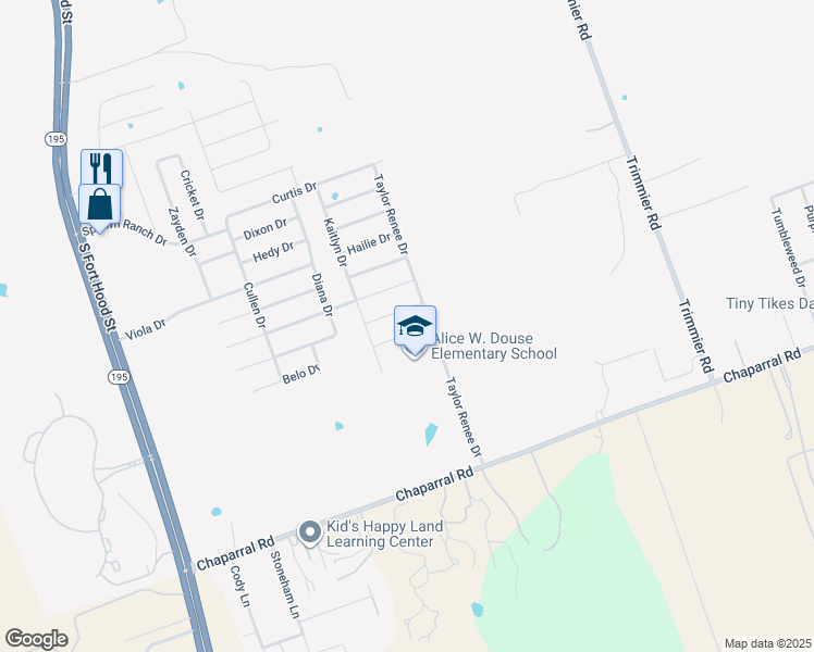 map of restaurants, bars, coffee shops, grocery stores, and more near 709 Deborah Kay Drive in Killeen
