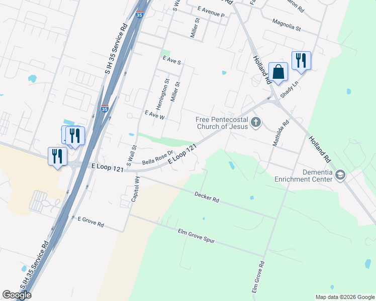 map of restaurants, bars, coffee shops, grocery stores, and more near 602 East Loop 121 in Belton