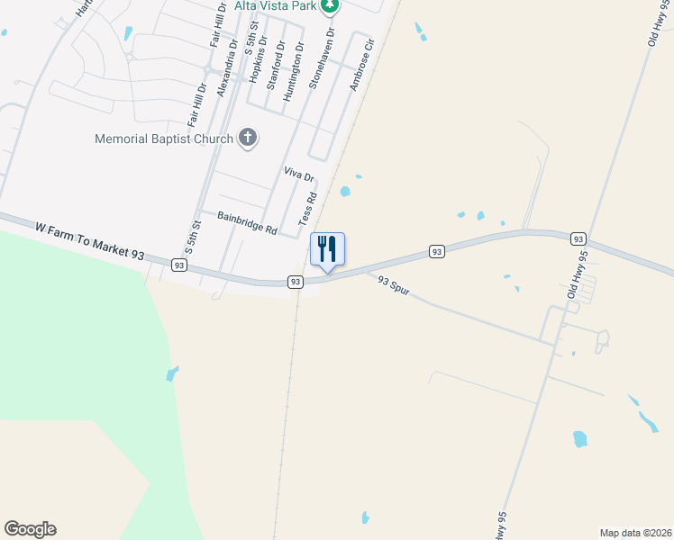 map of restaurants, bars, coffee shops, grocery stores, and more near 2-398 Farm to Market Road 93 in Temple