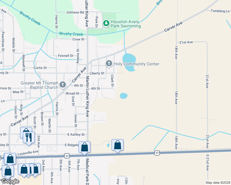 map of restaurants, bars, coffee shops, grocery stores, and more near 322 East 4th Street in Atmore