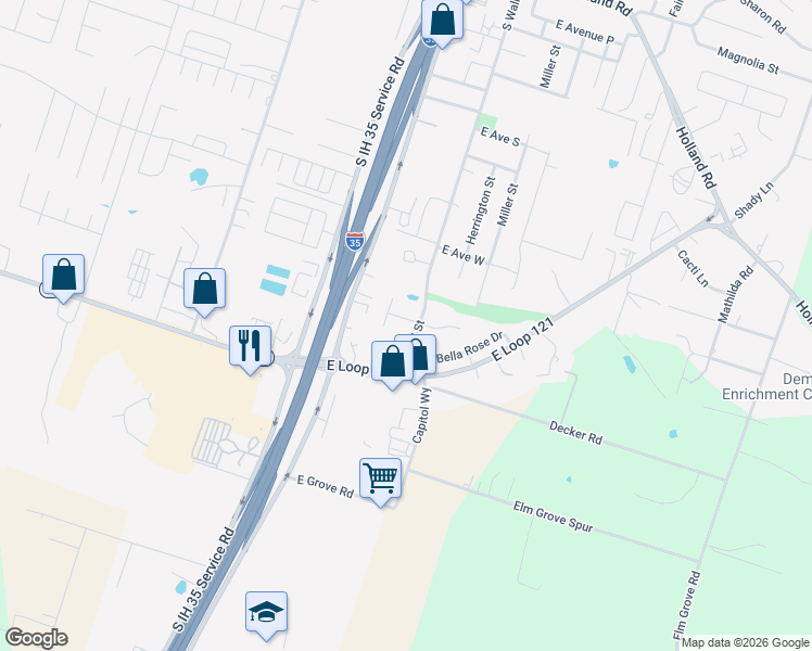map of restaurants, bars, coffee shops, grocery stores, and more near 2504 South Wall Street in Belton