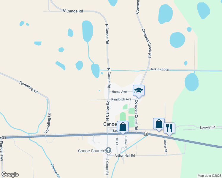 map of restaurants, bars, coffee shops, grocery stores, and more near 53-237 Hume Ave in Atmore