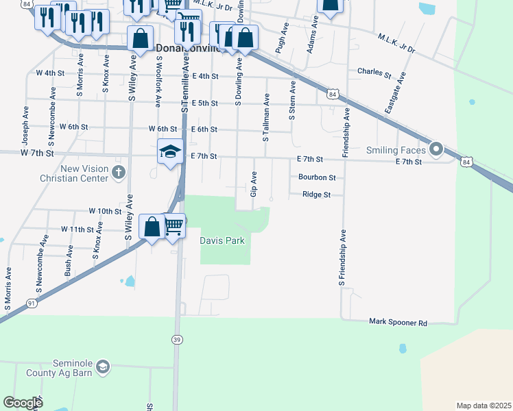 map of restaurants, bars, coffee shops, grocery stores, and more near 807 Gip Avenue in Donalsonville