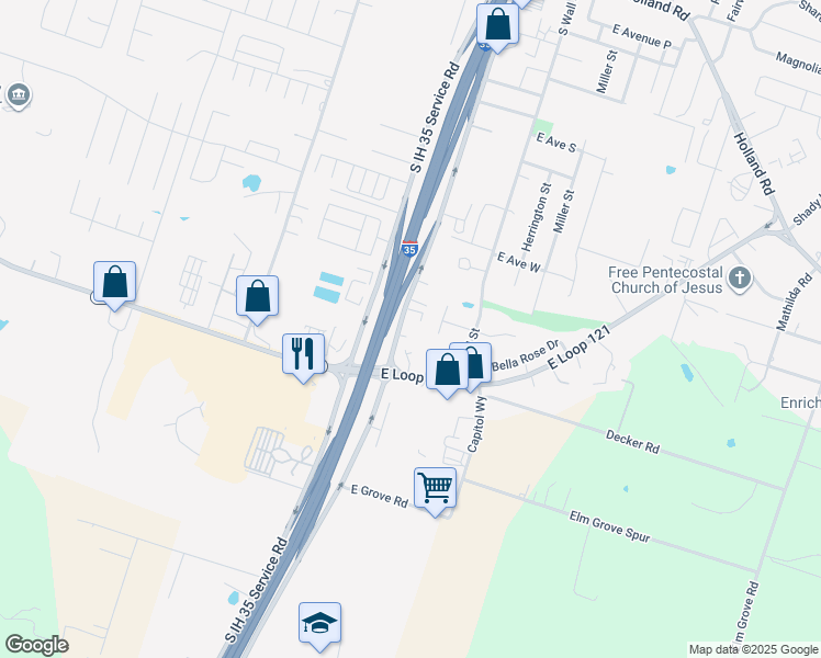 map of restaurants, bars, coffee shops, grocery stores, and more near 2608 South Highway Boulevard in Belton