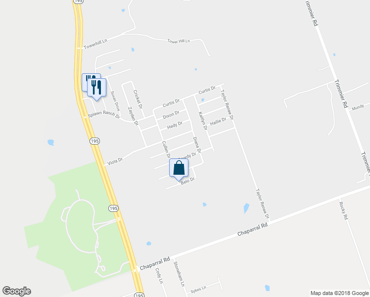 map of restaurants, bars, coffee shops, grocery stores, and more near 402 Sandra Sue Drive in Killeen