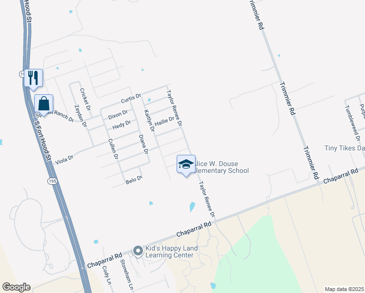 map of restaurants, bars, coffee shops, grocery stores, and more near 709 Deborah Kay Drive in Killeen