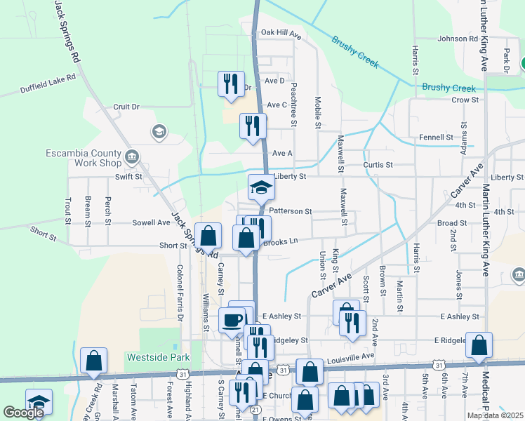 map of restaurants, bars, coffee shops, grocery stores, and more near in Atmore