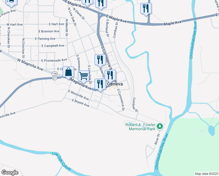 map of restaurants, bars, coffee shops, grocery stores, and more near 806 East Town Avenue in Geneva