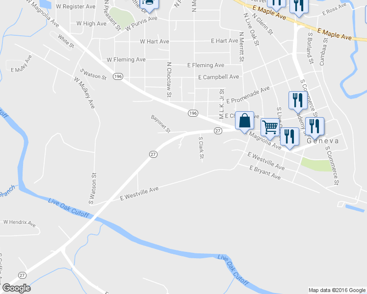 map of restaurants, bars, coffee shops, grocery stores, and more near 503 Sizemore Highway in Geneva