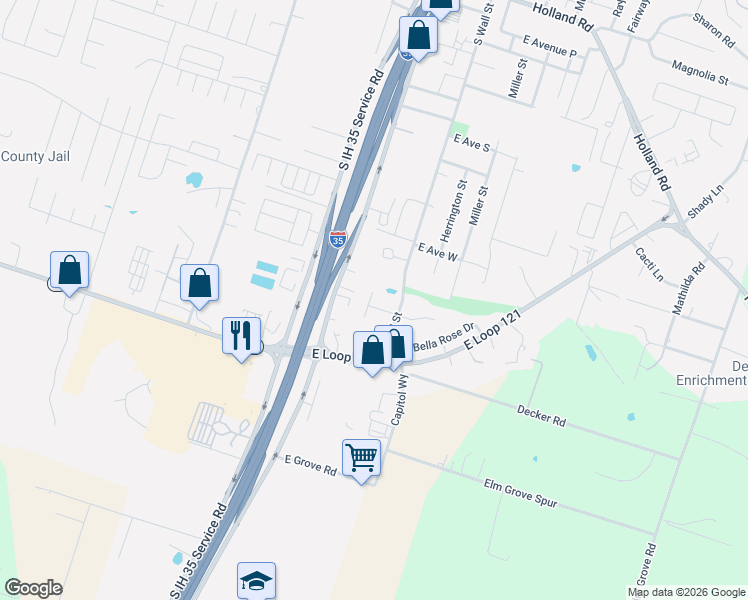 map of restaurants, bars, coffee shops, grocery stores, and more near 2504 South Wall Street in Belton