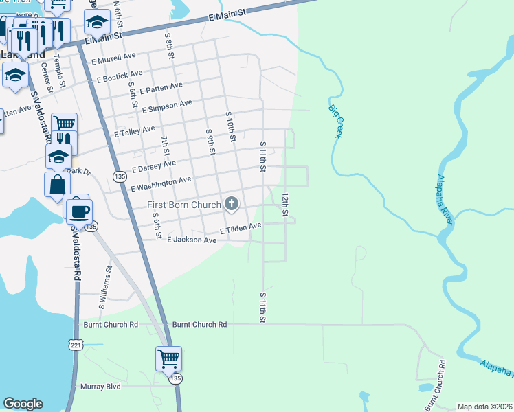 map of restaurants, bars, coffee shops, grocery stores, and more near 86 Martin Luther King Avenue in Lakeland