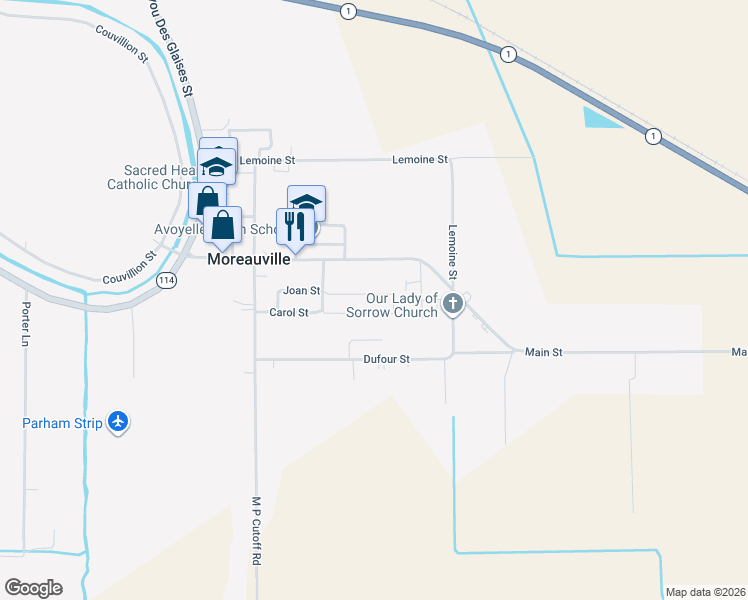 map of restaurants, bars, coffee shops, grocery stores, and more near 301-405 Michael Drive in Moreauville