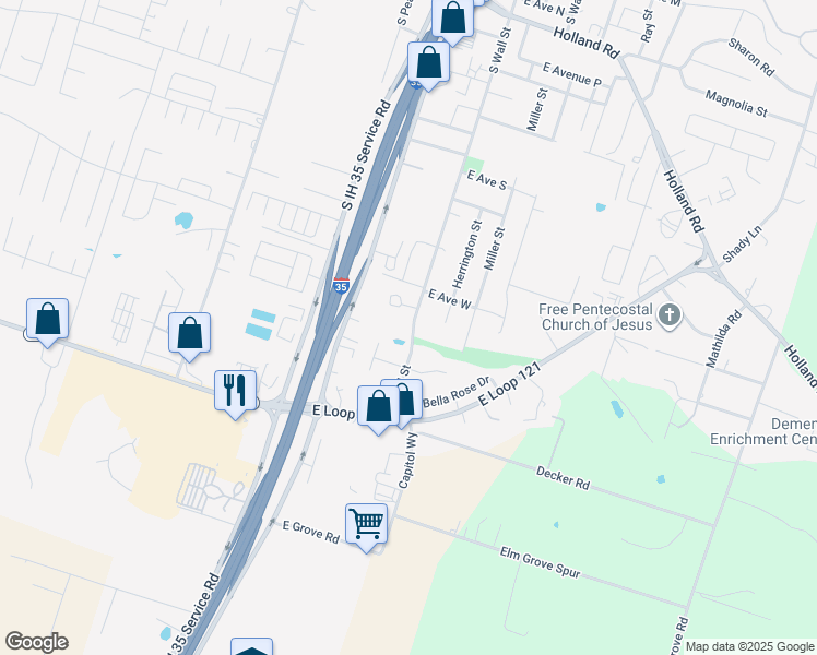 map of restaurants, bars, coffee shops, grocery stores, and more near 2351 South Wall Street in Belton