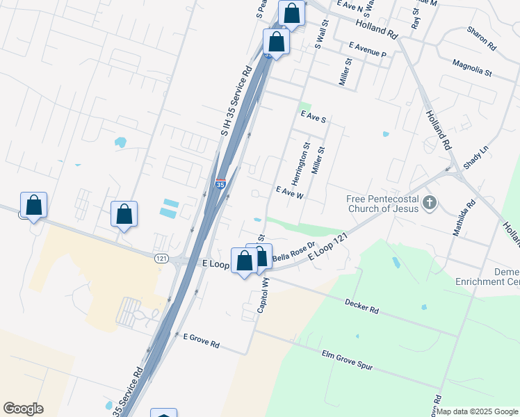 map of restaurants, bars, coffee shops, grocery stores, and more near 2351 South Wall Street in Belton