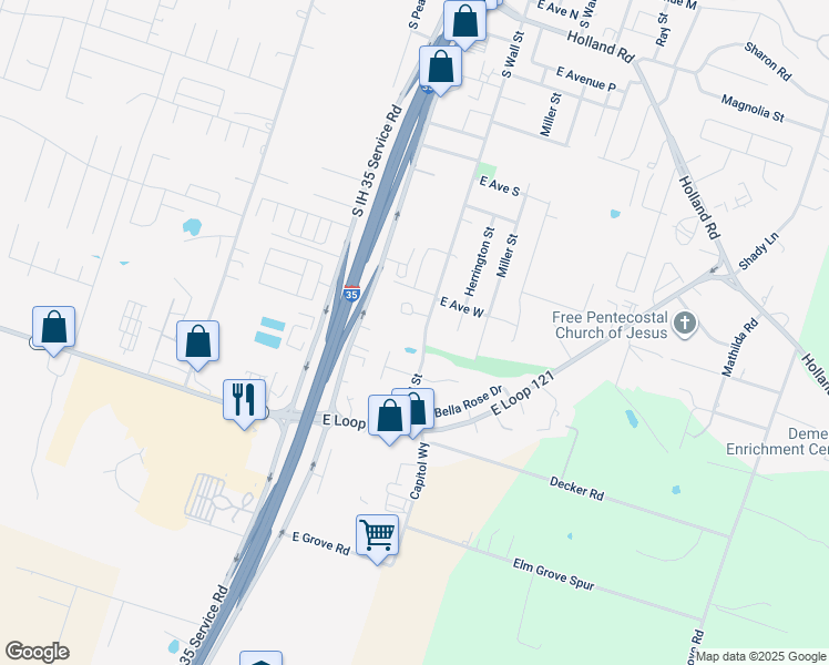 map of restaurants, bars, coffee shops, grocery stores, and more near 2351 South Wall Street in Belton