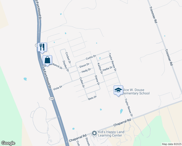 map of restaurants, bars, coffee shops, grocery stores, and more near 407 Viola Drive in Killeen