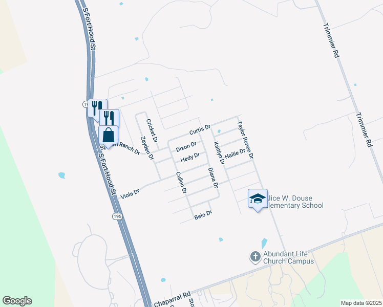 map of restaurants, bars, coffee shops, grocery stores, and more near 403 Hedy Drive in Killeen