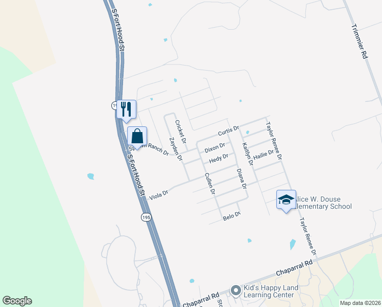 map of restaurants, bars, coffee shops, grocery stores, and more near 109 Fred Patrick in Killeen