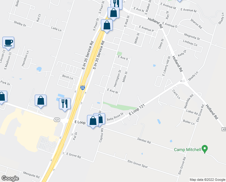 map of restaurants, bars, coffee shops, grocery stores, and more near 498 East Avenue West in Belton