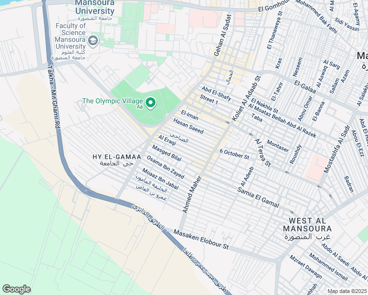 map of restaurants, bars, coffee shops, grocery stores, and more near in El Mansoura