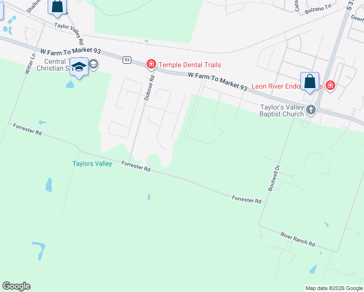 map of restaurants, bars, coffee shops, grocery stores, and more near 6920 Southwood Drive in Temple