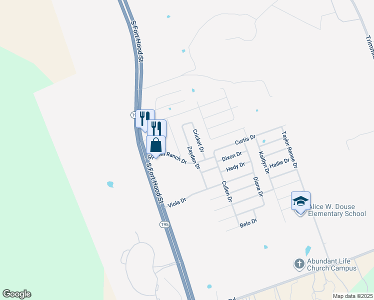 map of restaurants, bars, coffee shops, grocery stores, and more near 9309 Zayden Drive in Killeen