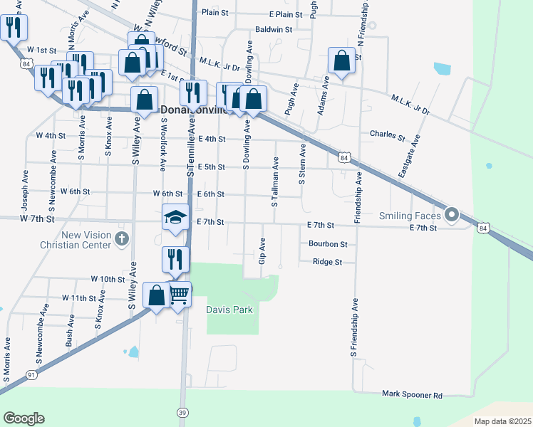 map of restaurants, bars, coffee shops, grocery stores, and more near 512 East 7th Street in Donalsonville