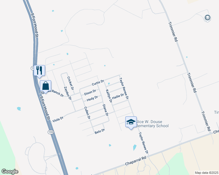 map of restaurants, bars, coffee shops, grocery stores, and more near 606 Cody James Drive in Killeen
