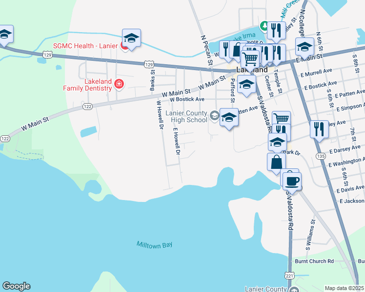 map of restaurants, bars, coffee shops, grocery stores, and more near 17 Pine Breeze Court in Lakeland