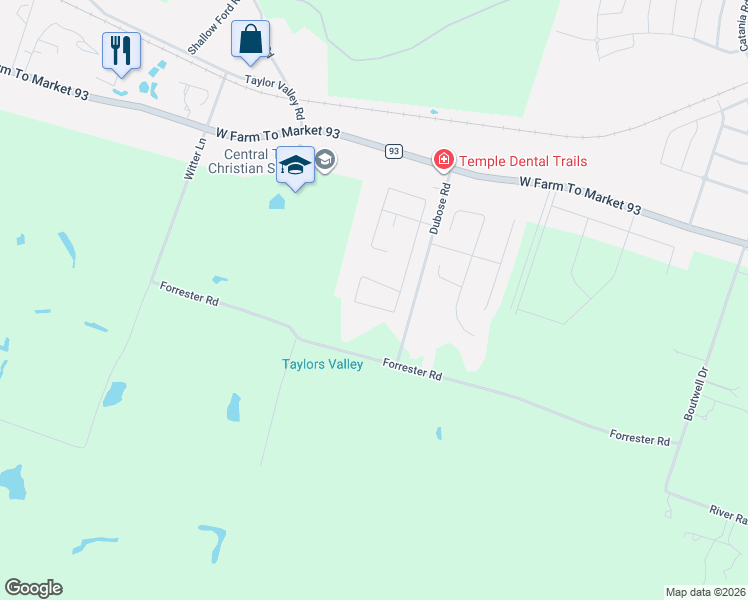 map of restaurants, bars, coffee shops, grocery stores, and more near 3869 Green Tree Loop in Temple