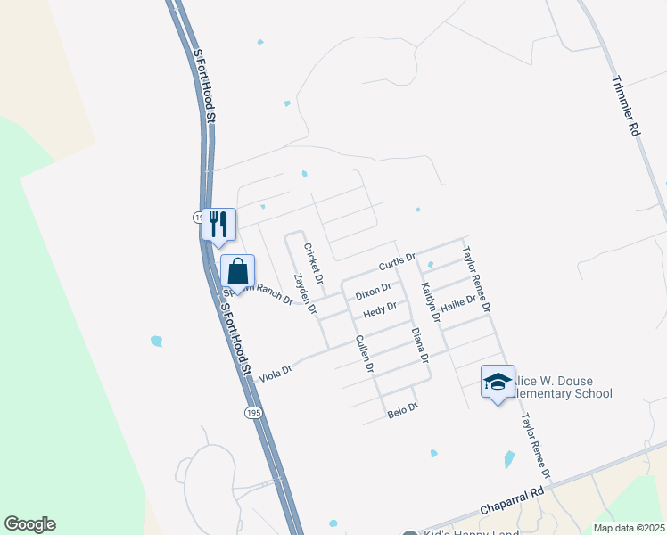 map of restaurants, bars, coffee shops, grocery stores, and more near 301 Curtis Drive in Killeen