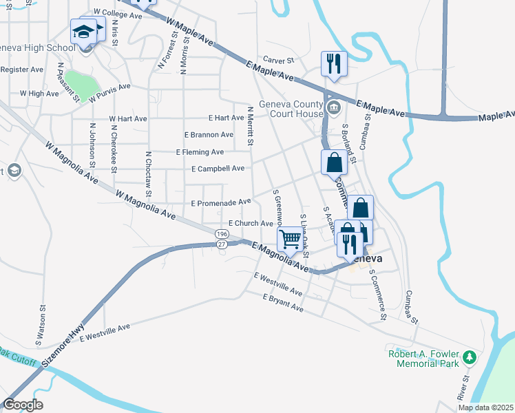 map of restaurants, bars, coffee shops, grocery stores, and more near 200 Earl Minshew Street in Geneva