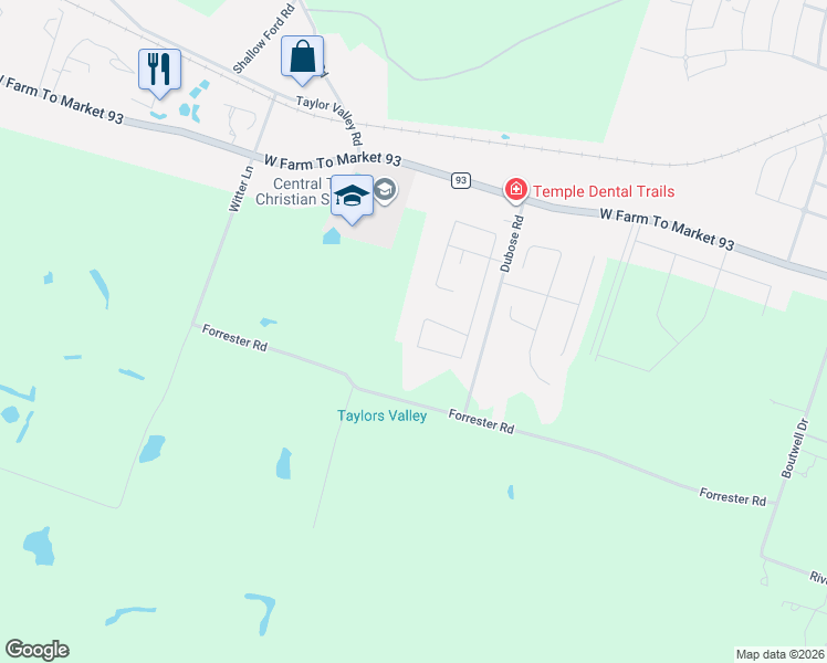 map of restaurants, bars, coffee shops, grocery stores, and more near 3837 Green Tree Loop in Temple