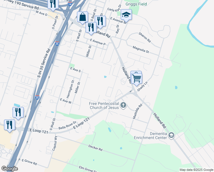 map of restaurants, bars, coffee shops, grocery stores, and more near 1708 Freedom Loop in Belton