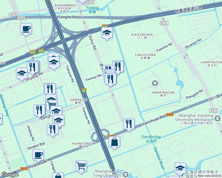map of restaurants, bars, coffee shops, grocery stores, and more near 179号 Duhui Road in Shanghai
