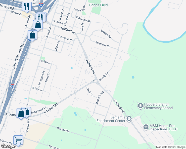 map of restaurants, bars, coffee shops, grocery stores, and more near 1701 Holland Road in Belton