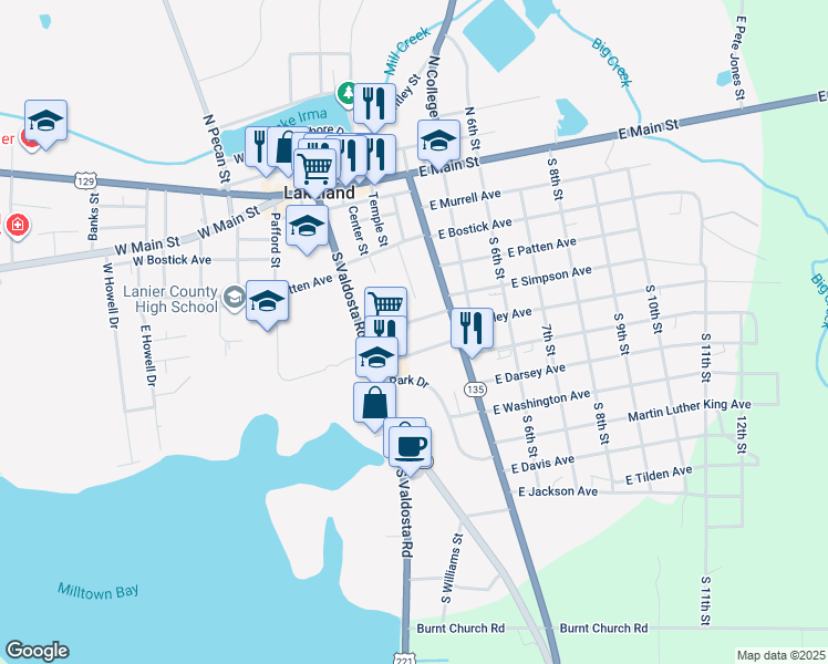 map of restaurants, bars, coffee shops, grocery stores, and more near 13 West Franklin Avenue in Lakeland