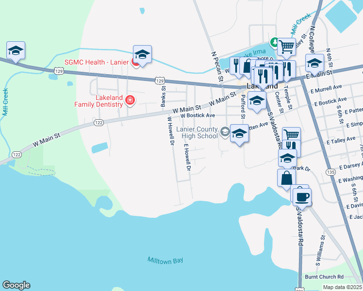 map of restaurants, bars, coffee shops, grocery stores, and more near 28 East Howell Drive in Lakeland