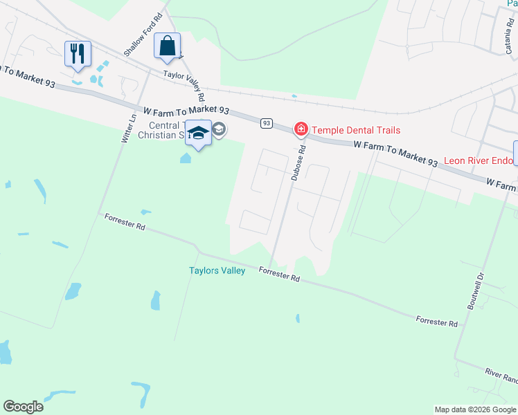 map of restaurants, bars, coffee shops, grocery stores, and more near 3817 Green Tree Loop in Temple