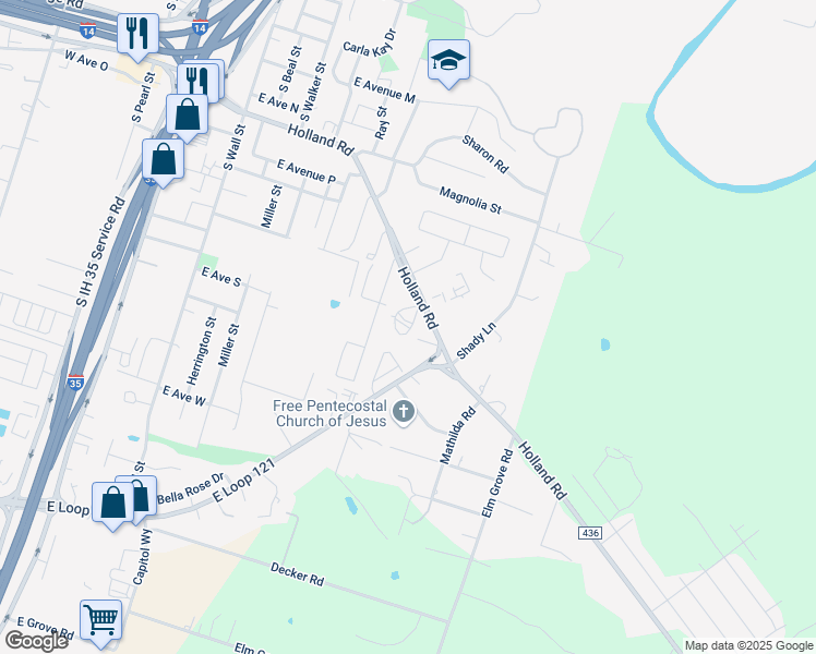 map of restaurants, bars, coffee shops, grocery stores, and more near 1503 Holland Road in Belton