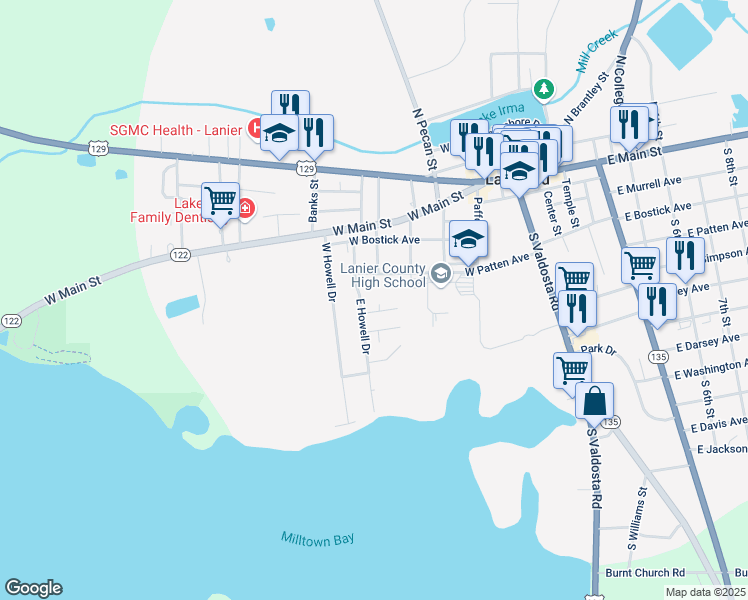 map of restaurants, bars, coffee shops, grocery stores, and more near 28 East Howell Drive in Lakeland