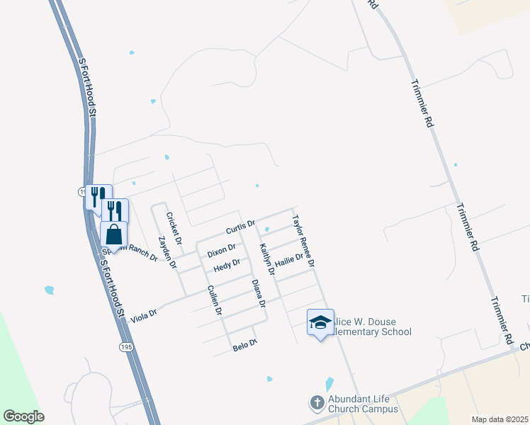 map of restaurants, bars, coffee shops, grocery stores, and more near 609 Curtis Drive in Killeen