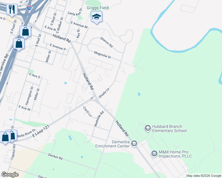 map of restaurants, bars, coffee shops, grocery stores, and more near 1610 Shady Lane in Belton